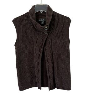 Eddie Bauer sweater vest buttoned collar size small wool blend coco brown cable